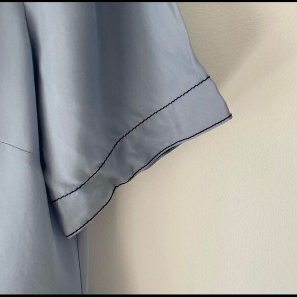 Zara ruched front slit midi long satin  tunic light blue XS - Picture 6 of 10